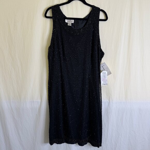 Laurence Kazar Dresses & Skirts - Laurence Kazar NWT Formal Dress Plus Size 2X Beaded Sequin Silk Lined Black Vtg